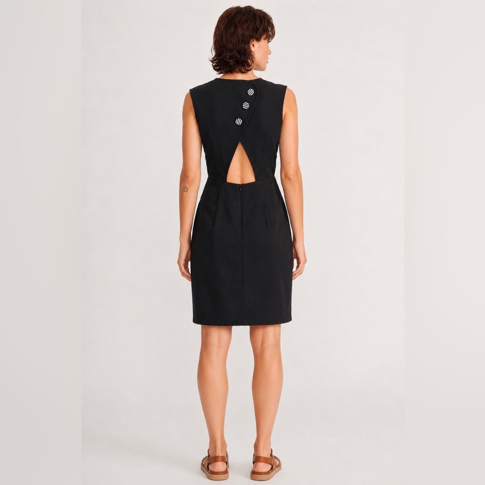 JENNIFER GLASGOW - Linen blend Designer Black Cutout Back Sheath Dress